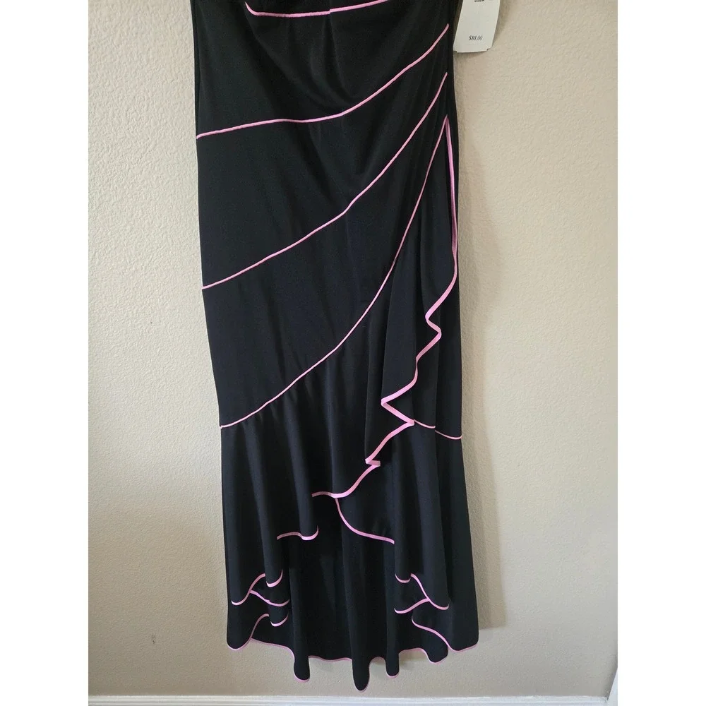 Blondie Nites Linda Bernell Black Pink Piping Halter High Low Ruffle Gown 11 NWT - Picture 2 of 5